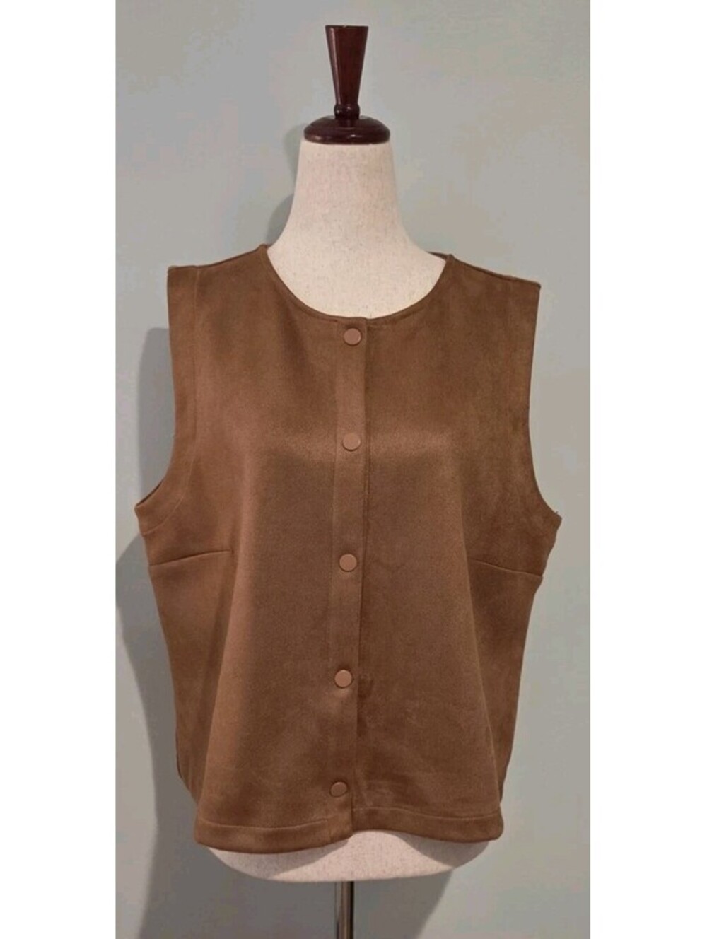Ann Taylor Size XLP Petite Brown Suede Vest Top Snap Button